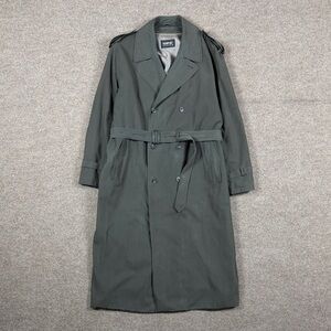 Vintage 90s Grey Double Breasted Belted Long Trench Coat Mens XL Removable Liner